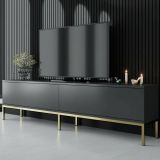 Mobile Porta tv Nero Antracite oro Cassetti un Ripiano 180x30x47h cm, 2 Ante - Espero