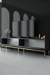 Mobile Porta tv Nero Antracite oro Cassetti un Ripiano 180x30x47h cm, 2 Ante - Espero