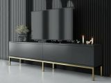 Mobile Porta tv Nero Antracite oro Cassetti un Ripiano 180x30x47h cm, 2 Ante - Espero