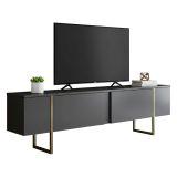 Mobile Porta tv Nero Antracite oro Cassetti un Ripiano 180x30x50h cm, 2 Ante - Abishia