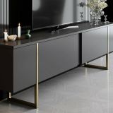 Mobile Porta tv Nero Antracite oro Cassetti un Ripiano 180x30x50h cm, 2 Ante - Abishia