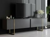 Mobile Porta tv Nero Antracite oro Cassetti un Ripiano 180x30x50h cm, 2 Ante - Abishia