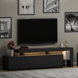Mobile Porta tv Nero Antracite un Ripiano Apertura Battente, a Ribalta 192x37x53h cm, 3 Ante - Trasacco