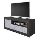 Mobile Porta tv Nero Grigio Cemento Cassetti Ripiani 137x42x56h cm, 3 Ante - Lucino