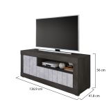 Mobile Porta tv Nero Grigio Cemento Cassetti Ripiani 137x42x56h cm, 3 Ante - Lucino