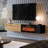 Mobile Porta tv Nero Marrone Rovere Modulabile un Ripiano 200x30x31h cm, 2 Ante - Sindia