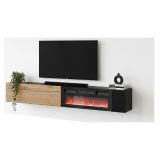 Mobile Porta tv Nero Marrone Rovere Modulabile un Ripiano 200x30x31h cm, 2 Ante - Sindia