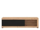 Mobile Porta tv Nero Marrone Rovere Nodi 2 Ripiani Un'anta 162x41.5x43.5h cm, Ripiano in Vetro - Pompu