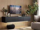 Mobile Porta tv Nero Nero Antracite un Ripiano 3 Ante 192x42x32h cm, 3 Vani - Fossa