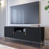 Mobile Porta tv Nero oro un Cassetto Ripiani 155x40x69h cm, 2 Ante - Rabattone