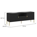 Mobile Porta tv Nero oro un Cassetto Ripiani 155x40x69h cm, 2 Ante - Rabattone