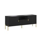 Mobile Porta tv Nero oro un Cassetto Ripiani 155x40x69h cm, 2 Ante - Rabattone
