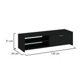 Mobile Porta tv Nero un Cassetto 2 Ripiani 120x39x31h cm, 2 Vani - Lihamo