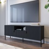 Mobile Porta tv Nero un Cassetto Ripiani 155x40x69h cm, 2 Ante - Rabattone