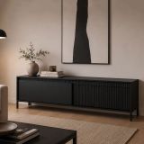 Mobile Porta tv Nero un Ripiano 2 Ante 154x40x53h cm, Ante Effetto Rigato - Kameza