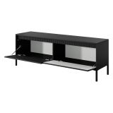 Mobile Porta tv Nero un Ripiano 2 Ante 154x40x53h cm, Ante Effetto Rigato - Kameza