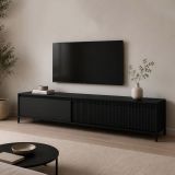 Mobile Porta tv Nero un Ripiano 2 Ante 187x40x53h cm, Ante Effetto Rigato - Kami
