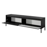 Mobile Porta tv Nero un Ripiano 2 Ante 187x40x53h cm, Ante Effetto Rigato - Kami