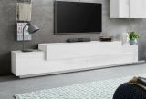 Mobile porta TV Nico, Credenza bassa da soggiorno, Base porta TV, 100% Made in Italy, cm 240x45h52, Bianco lucido