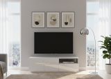 Mobile porta TV Nino, Credenza bassa da soggiorno a 2 ante, Base porta TV, 100% Made in Italy, cm 150x43h46, Bianco lucido
