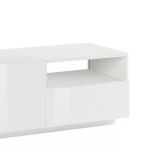 Mobile porta TV Nino, Credenza bassa da soggiorno a 2 ante, Base porta TV, 100% Made in Italy, cm 150x43h46, Bianco lucido