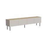 Mobile porta TV Novas, Madia da salotto con quattro ante battenti e quattro vani interni, Rialzato da terra, 200x40 h52 cm, Beige e Rovere