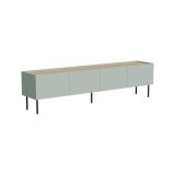 Mobile porta TV Novas, Madia da salotto con quattro ante battenti e quattro vani interni, Rialzato da terra, 200x40 h52 cm, Verde e Rovere