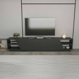 Mobile porta TV Nyx, Supporto per televisione da salotto, Credenza bassa da soggiorno, Base porta TV, 240x37h47 cm, Antracite