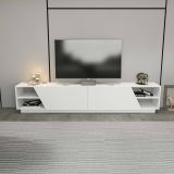 Mobile porta TV Nyx, Supporto per televisione da salotto, Credenza bassa da soggiorno, Base porta TV, 240x37h47 cm, Bianco