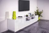 Mobile porta TV Orazio, Credenza bassa da soggiorno, Base porta TV, 100% Made in Italy, cm 260x41h46, Bianco lucido