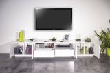 Mobile porta TV Orazio, Credenza bassa da soggiorno, Base porta TV, 100% Made in Italy, cm 260x41h46, Bianco lucido