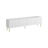 Mobile porta TV Ovar, Madia da salotto con quattro ante battenti, Rialzato da terra, 200x42 h52 cm, Bianco