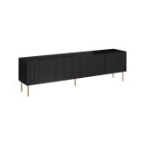 Mobile porta TV Ovar, Madia da salotto con quattro ante battenti, Rialzato da terra, 200x42 h52 cm, Nero