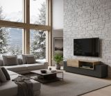 Mobile porta TV Pablo, Credenza bassa da soggiorno, Base porta TV, 100% Made in Italy, cm 160x45h51, Antracite e Acero