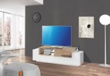 Mobile porta TV Pablo, Credenza bassa da soggiorno, Base porta TV, 100% Made in Italy, cm 160x45h51, Bianco lucido e Acero