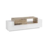 Mobile porta TV Pablo, Credenza bassa da soggiorno, Base porta TV, 100% Made in Italy, cm 160x45h51, Bianco lucido e Acero