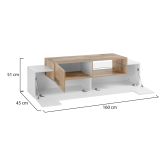 Mobile porta TV Pablo, Credenza bassa da soggiorno, Base porta TV, 100% Made in Italy, cm 160x45h51, Bianco lucido e Acero