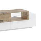 Mobile porta TV Pablo, Credenza bassa da soggiorno, Base porta TV, 100% Made in Italy, cm 160x45h51, Bianco lucido e Acero