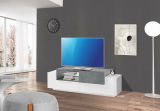 Mobile porta TV Pablo, Credenza bassa da soggiorno, Base porta TV, 100% Made in Italy, cm 160x45h51, Bianco lucido e Ardesia