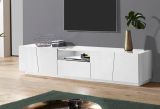 Mobile porta TV Paul, Credenza bassa da soggiorno, Base porta TV, 100% Made in Italy, cm 220x43h46, Bianco lucido, con luce LED