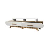 Mobile porta TV Phec, Supporto per televisione da salotto, Credenza bassa da soggiorno, Base porta TV, 205x37h50 cm, Noce e Bianco