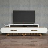Mobile porta TV Phec, Supporto per televisione da salotto, Credenza bassa da soggiorno, Base porta TV, 205x37h50 cm, Noce e Bianco