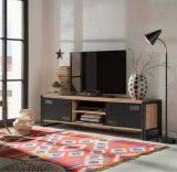 Mobile porta TV Polaris, Supporto per televisione da salotto, Credenza bassa da soggiorno, Base porta TV, Quercia e Nero, 180x45h50 cm