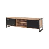 Mobile porta TV Polaris, Supporto per televisione da salotto, Credenza bassa da soggiorno, Base porta TV, Quercia e Nero, 180x45h50 cm