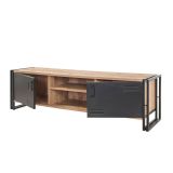Mobile porta TV Polaris, Supporto per televisione da salotto, Credenza bassa da soggiorno, Base porta TV, Quercia e Nero, 180x45h50 cm