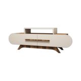 Mobile porta TV Praesepem, Credenza da soggiorno, Armadio basso per TV, Base parete attrezzata, 145x37 h50 cm, Noce e Crema