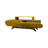 Mobile porta TV Praesepem, Credenza da soggiorno, Armadio basso per TV, Base parete attrezzata, 145x37 h50 cm, Noce e Giallo