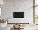 Mobile porta TV Randfontein, Credenza da soggiorno, Armadio basso per TV, Base parete attrezzata, Made in Italy, 225x38h39 cm, Bianco lucido