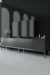 Mobile porta TV Regulus, Supporto per televisione da salotto, Credenza bassa da soggiorno, Base porta TV, 180x30h47 cm, Antracite e Argento