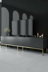Mobile porta TV Regulus, Supporto per televisione da salotto, Credenza bassa da soggiorno, Base porta TV, 180x30h47 cm, Antracite e Oro